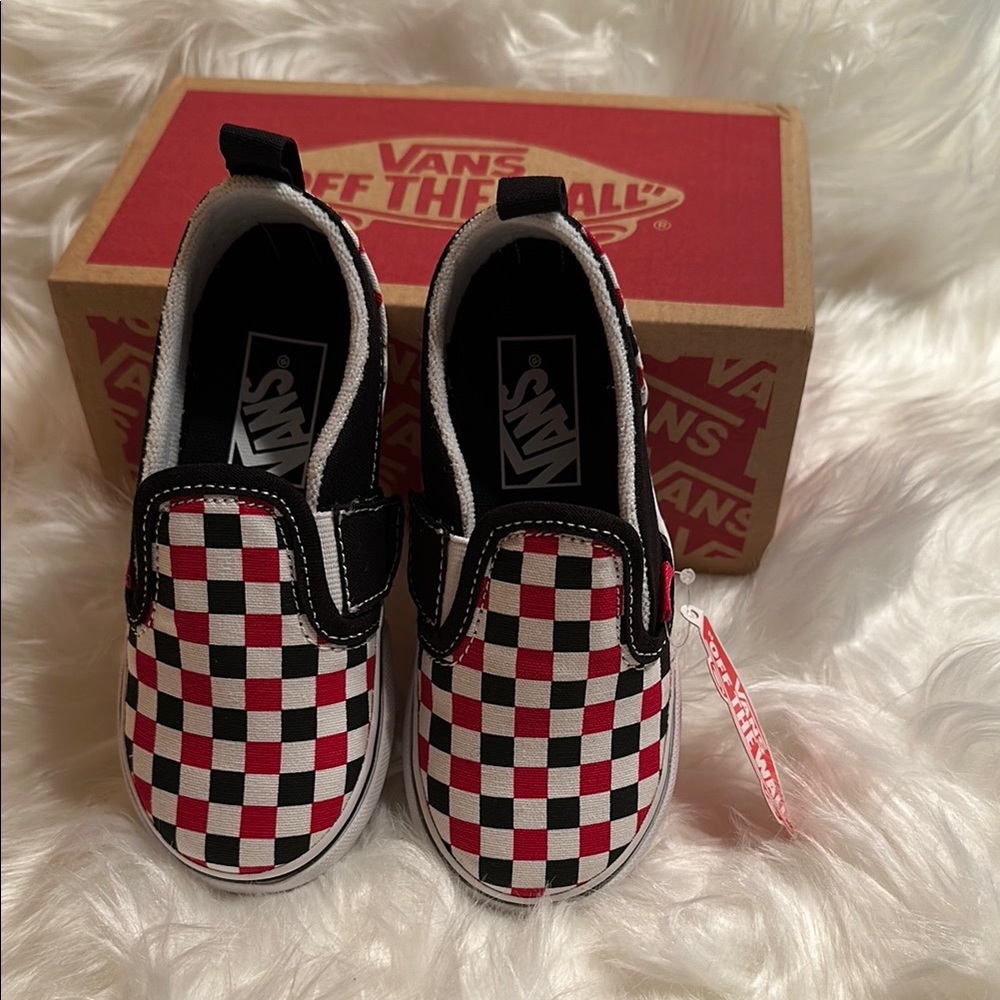 Vans Kids Checkerboard Slip-On Shoes - Red and Black